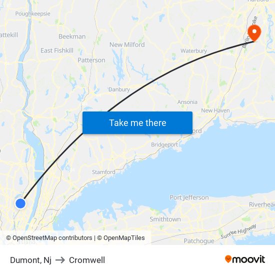 Dumont, Nj to Cromwell map