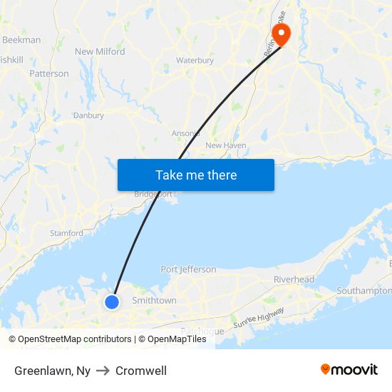 Greenlawn, Ny to Cromwell map