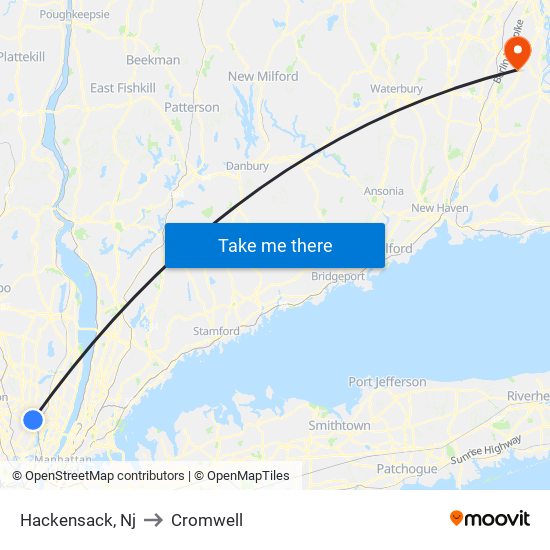 Hackensack, Nj to Cromwell map
