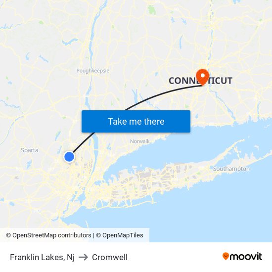 Franklin Lakes, Nj to Cromwell map