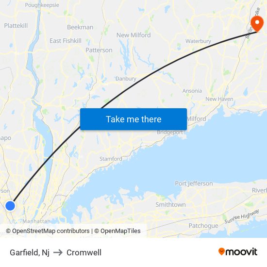 Garfield, Nj to Cromwell map