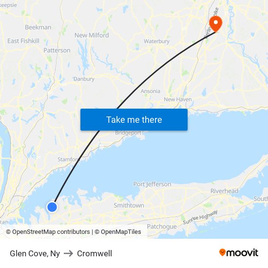 Glen Cove, Ny to Cromwell map