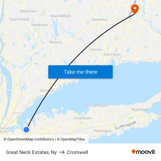 Great Neck Estates, Ny to Cromwell map