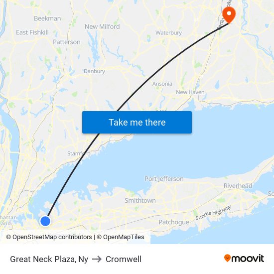 Great Neck Plaza, Ny to Cromwell map
