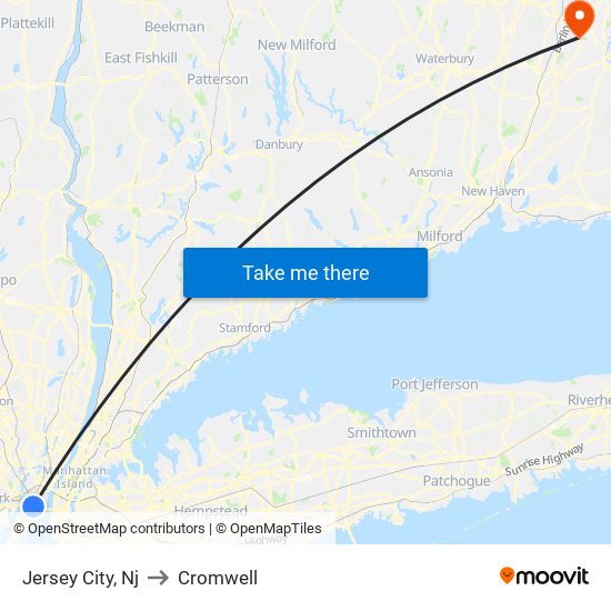 Jersey City, Nj to Cromwell map
