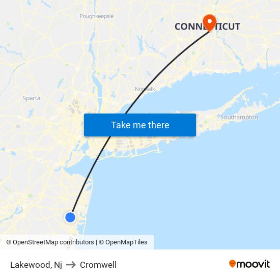 Lakewood, Nj to Cromwell map
