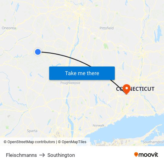 Fleischmanns to Southington map