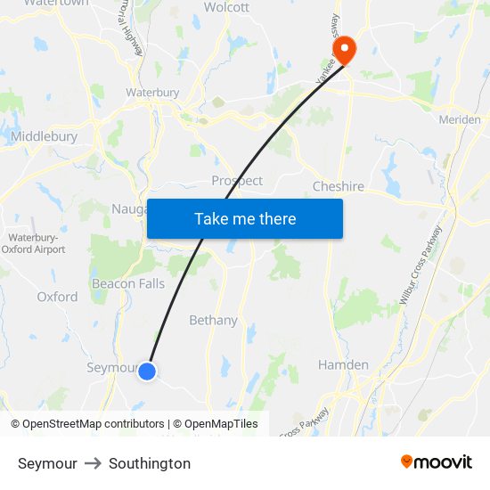 Seymour to Southington map