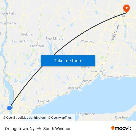 Orangetown, Ny to South Windsor map