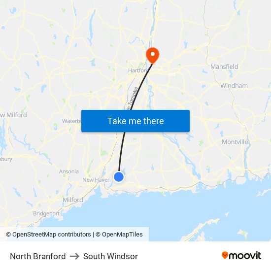 North Branford to South Windsor map