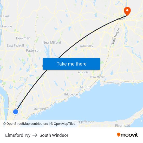 Elmsford, Ny to South Windsor map