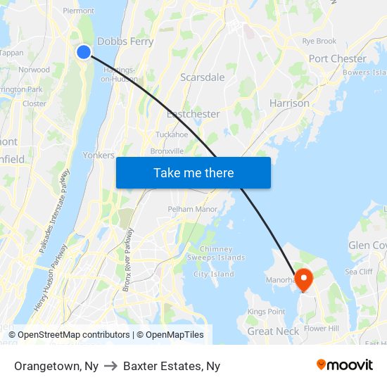 Orangetown, Ny to Baxter Estates, Ny map