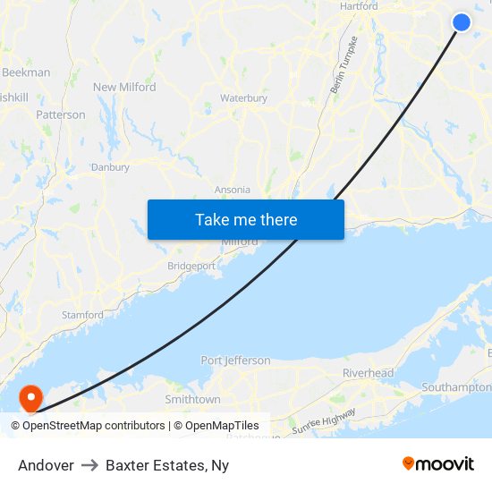 Andover to Baxter Estates, Ny map