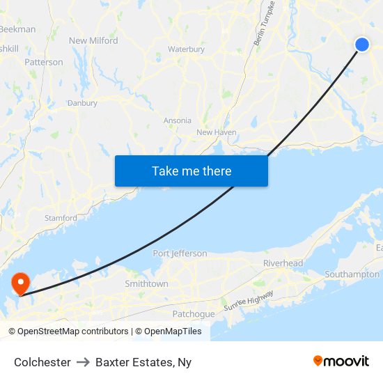 Colchester to Baxter Estates, Ny map