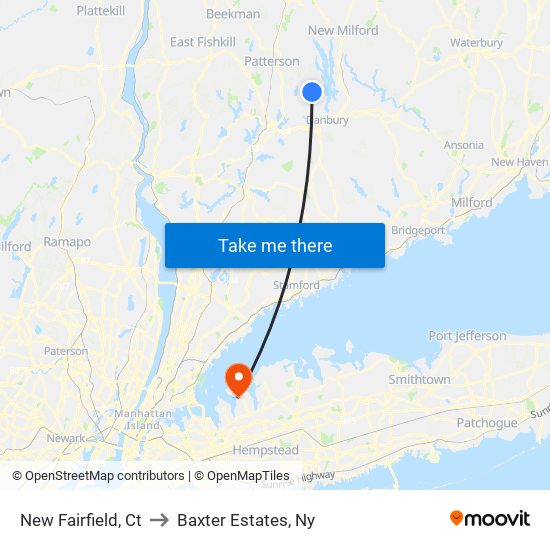 New Fairfield, Ct to Baxter Estates, Ny map