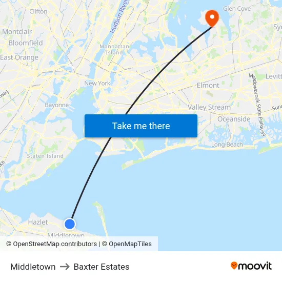 Middletown to Baxter Estates map