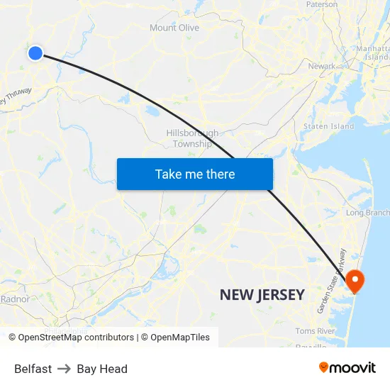 Belfast to Bay Head map