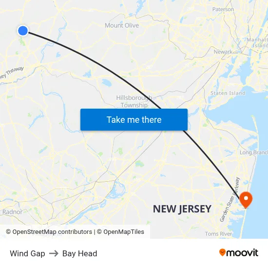 Wind Gap to Bay Head map