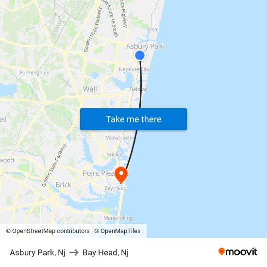 Asbury Park, Nj to Bay Head, Nj map