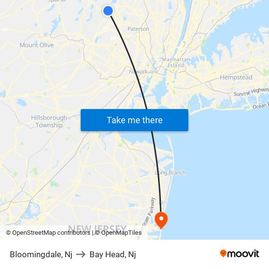 Bloomingdale, Nj to Bay Head, Nj map