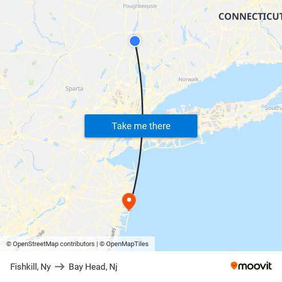 Fishkill, Ny to Bay Head, Nj map