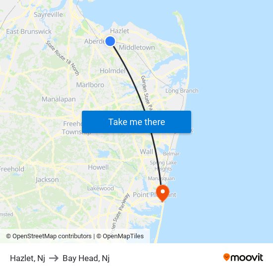 Hazlet, Nj to Bay Head, Nj map