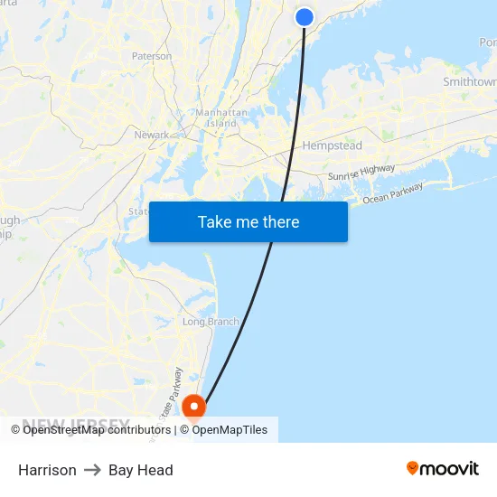 Harrison to Bay Head map