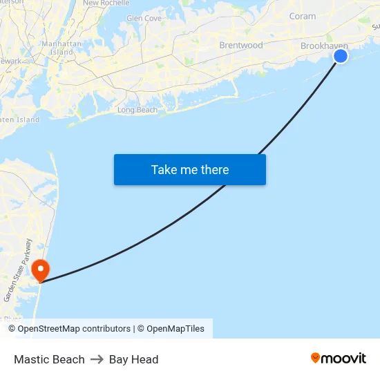 Mastic Beach to Bay Head map