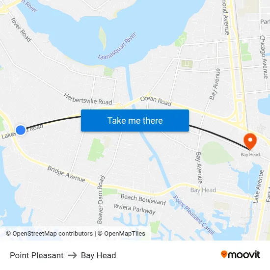 Point Pleasant to Bay Head map