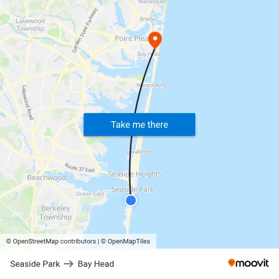 Seaside Park to Bay Head map