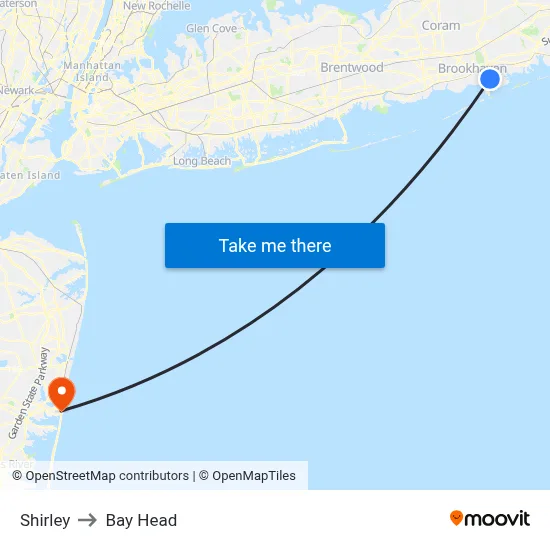 Shirley to Bay Head map