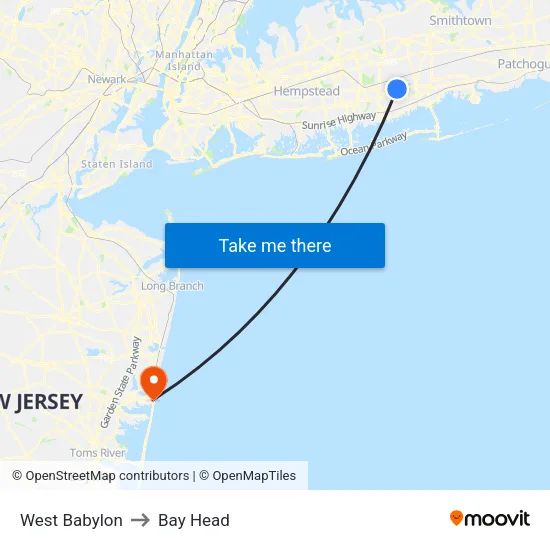 West Babylon to Bay Head map