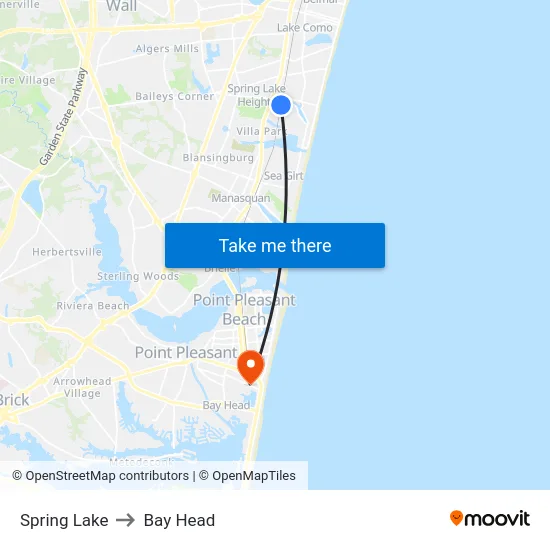 Spring Lake to Bay Head map