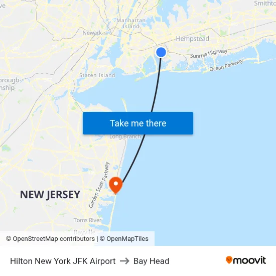 Hilton New York JFK Airport to Bay Head map