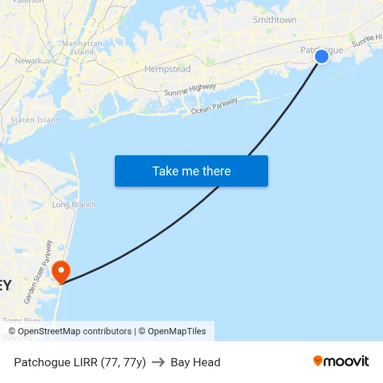 Patchogue LIRR (77, 77y) to Bay Head map