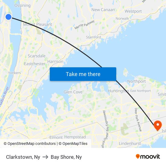 Clarkstown, Ny to Bay Shore, Ny map