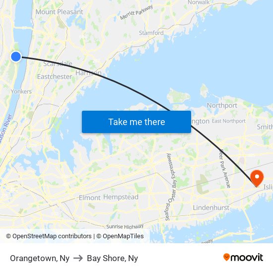 Orangetown, Ny to Bay Shore, Ny map