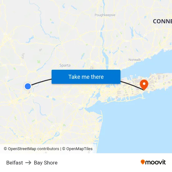 Belfast to Bay Shore map