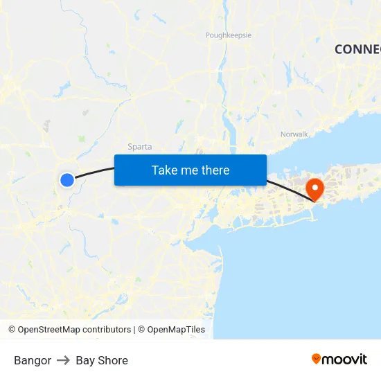 Bangor to Bay Shore map