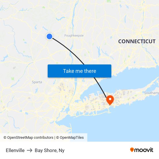 Ellenville to Bay Shore, Ny map