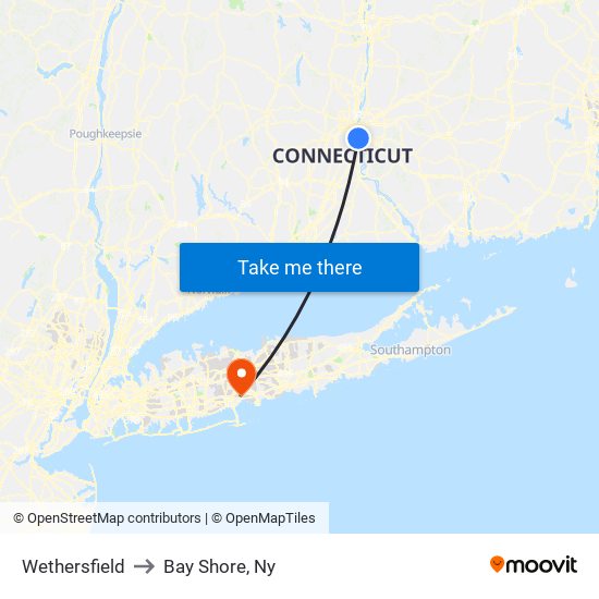 Wethersfield to Bay Shore, Ny map