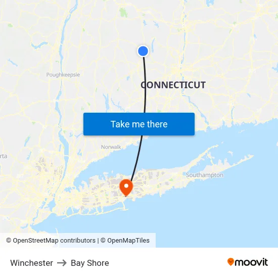 Winchester to Bay Shore map