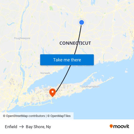 Enfield to Bay Shore, Ny map