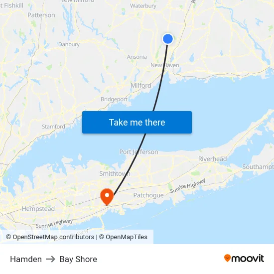 Hamden to Bay Shore map