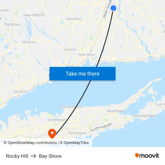 Rocky Hill to Bay Shore map