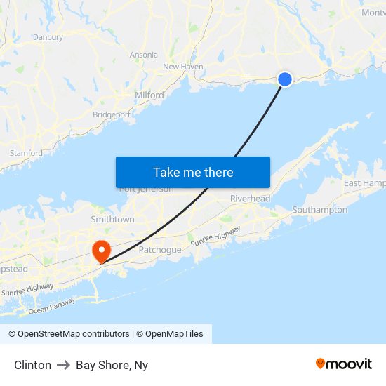 Clinton to Bay Shore, Ny map