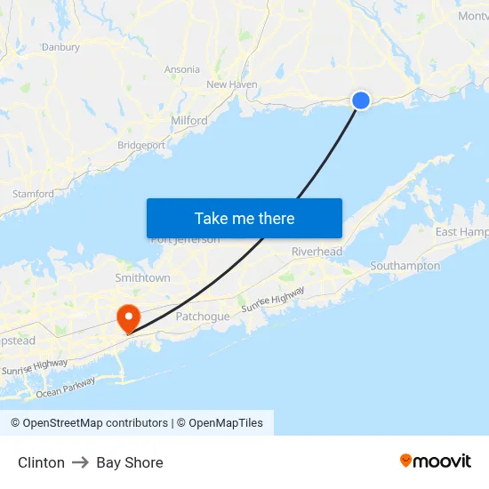 Clinton to Bay Shore map