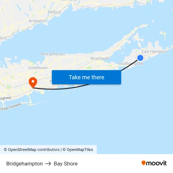 Bridgehampton to Bay Shore map