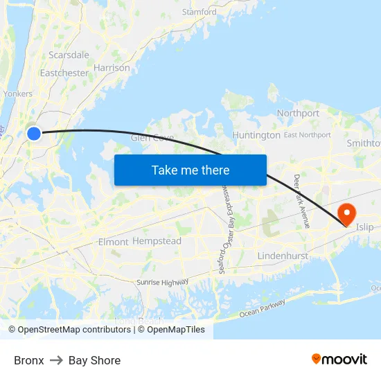 Bronx to Bay Shore map