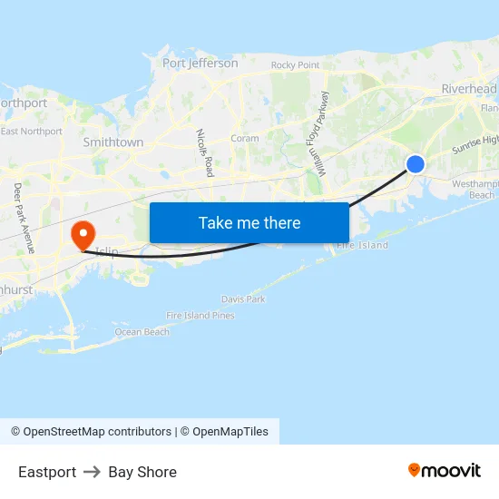 Eastport to Bay Shore map